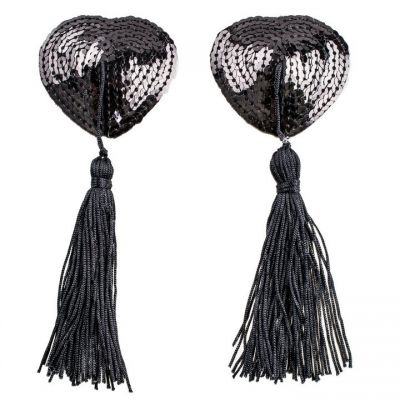 Bondara Black Burlesque Sequin Heart Nipple Tassels
