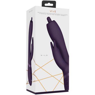 Vive Nilo Purple 22 cm USB Rechargeable Rabbit Vibrator with Swirling Tip