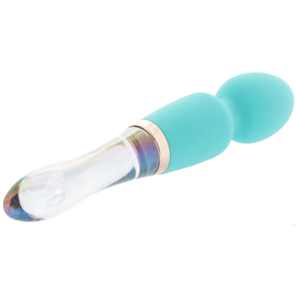 Prisms Vibra-Glass 10X Turquoise Rechargeable Silicone & Glass Dual Ended Wand Style Vibrator