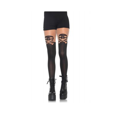 Skull Crossbone Opaque Pantyhose Thigh Accent O S Black
