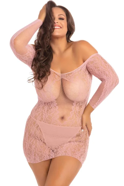 Demure Long Sleeve Mini Dress Rose 3x/4x