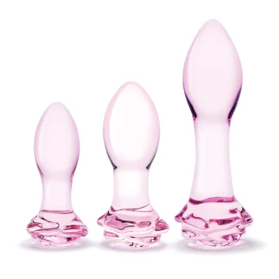 3 Pc Rosebud Butt Plug Set Pink