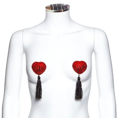 Bondara Red Burlesque Sequin Heart Nipple Tassels