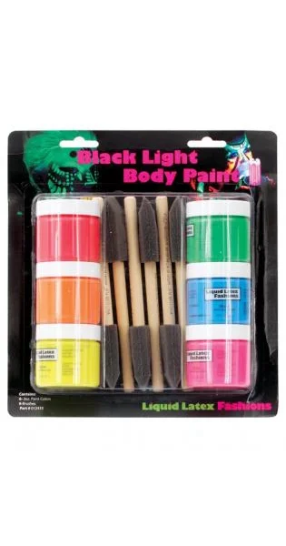 Blacklight Liquid Latex Body Paints 6 Brushes Kit