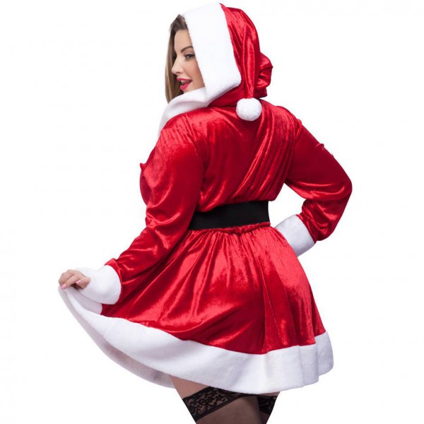 Plus Size Hooded Sexy Santa Dress with Belt — image 4 of 6