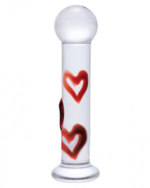 Lil Hearts Glass Plug With Raised Heart Texture - Clear - 4.25 Inch