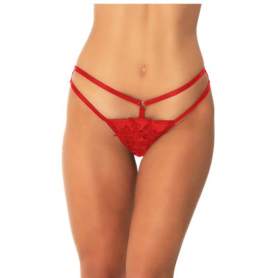 Oh La La Cheri Lace Embroidered Appliqued Crotchless Panty