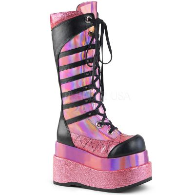 4 1 2 inches Tiered PF Lace Up Knee High Boot Inside Zip