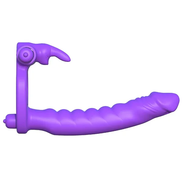 Silicone Double Penetrator Vibrating Rabbit Cock Ring Purple by Pipedream — image 4 of 7