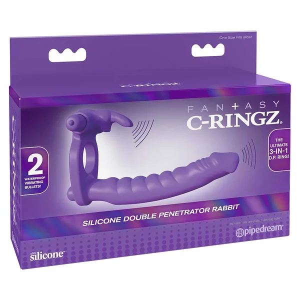 Silicone Double Penetrator Vibrating Rabbit Cock Ring Purple by Pipedream — image 7 of 7