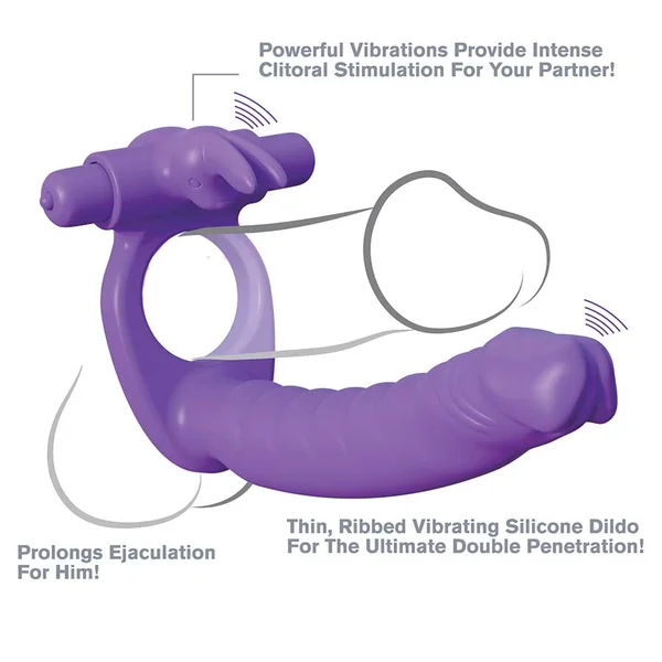 Silicone Double Penetrator Vibrating Rabbit Cock Ring Purple by Pipedream — image 6 of 7