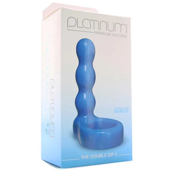 Platinum Silicone The Double Dip 2 Cock Ring Plug in Blue by Doc Johnson — image 6 of 6