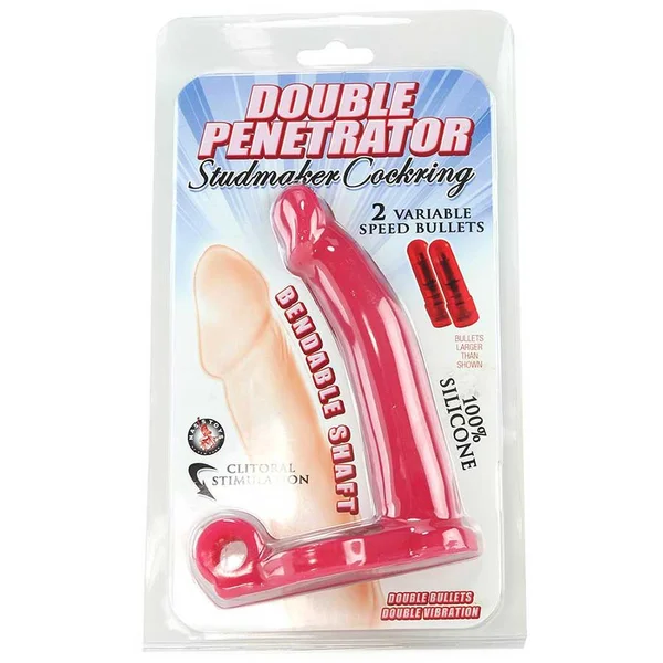 Silicone Double Penetrator Studmaker Vibrating Cock Ring Red by Nass Toys — image 6 of 6