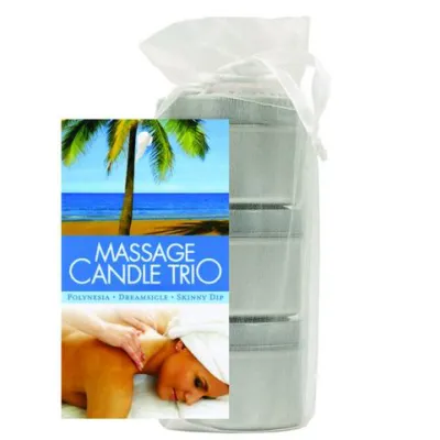 Earthly body massage candle trio gift bag 2 oz skinny dip dreamsicle and polynesia