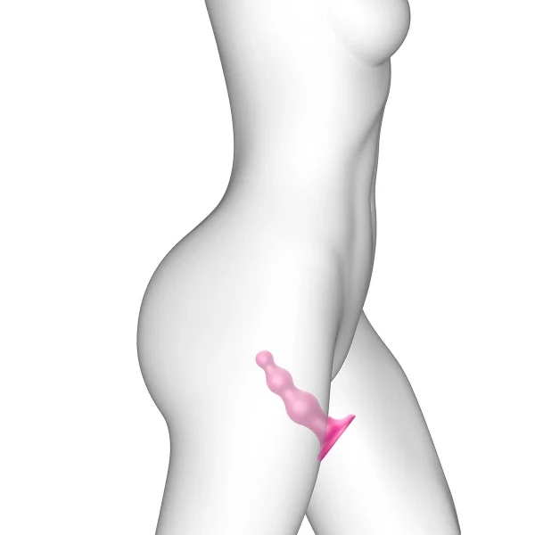 Strap-on-Me Hybrid Collection Beads Silicone Suction Cup Dildo - S Metallic Raspberry Pink