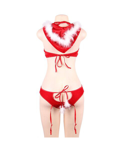 Bondara Flirt Miss Christmas Hooded Plunge Garter Teddy-