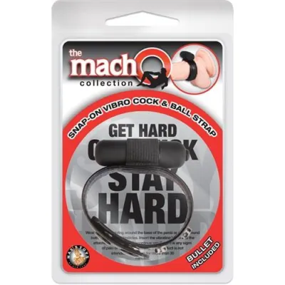 The Macho Collection Snap on Vibro Cock and Ball Strap Black