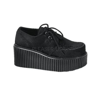 CREEPER 202 3 P F Goth Punk Rockabilly Blk Fur Creeper Shoe