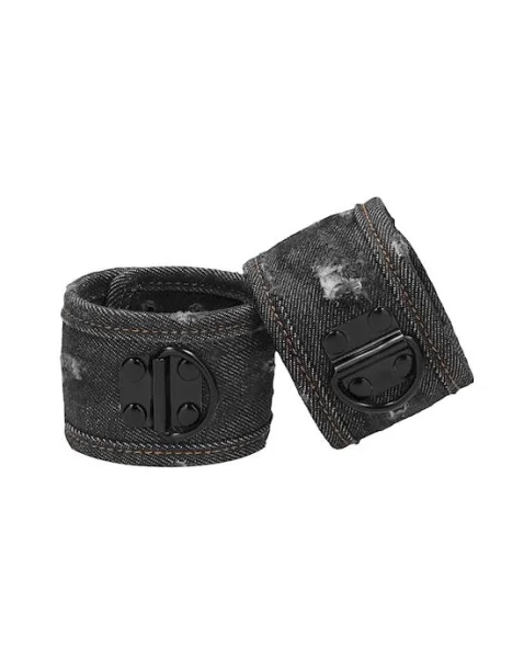 Denim Ankle Cuffs - Roughened Denim Style  - Black - O/s