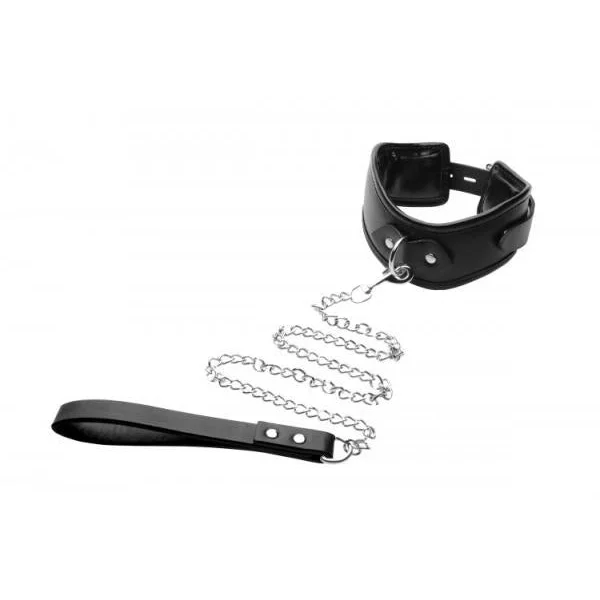 Strict Padded Locking Posture Collar With Leash Black