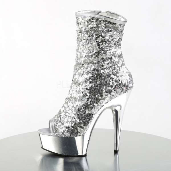 6 inches Heel, 1 3/4 inches PF Peep Toe Sequins Ankle Boot, Side Zip — image 3 of 8