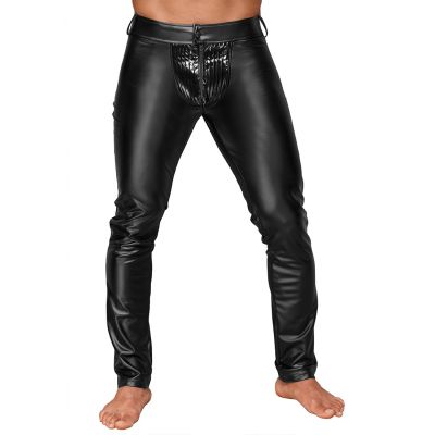 Wetlook trousers with PVC pleats Black Men Wearing Lingerie