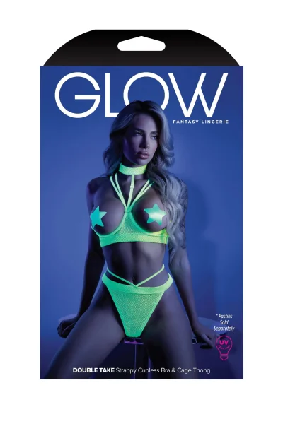Double Take Cupless Bra and Cage Thong -  Medium-large - Neon Lemon