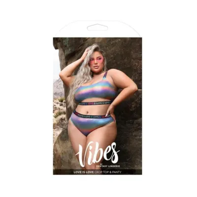 Women s Lingerie Fantasy Lingerie Vibes Love Is Love Underboob Cut Out Top Cheeky Panty Rainbow Holo Queen Size