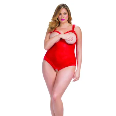 Open Cup Crotchless Teddy Queen Size Red