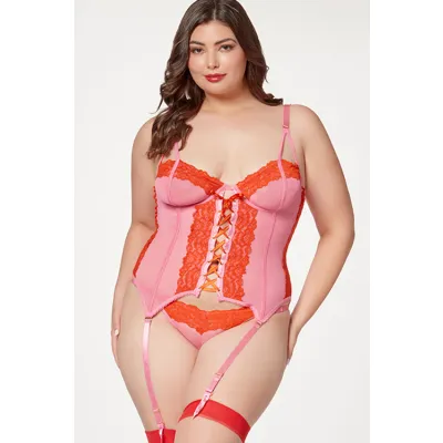 Seven Til Midnight Sugar Pop 2 Piece Red Pink Bustier Set with Panty Removable Garters