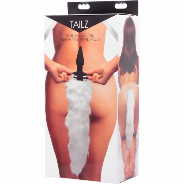 Tailz Foxxxy Fanny Vibrating Silicone Anal Plug With White Faux Fur Tail