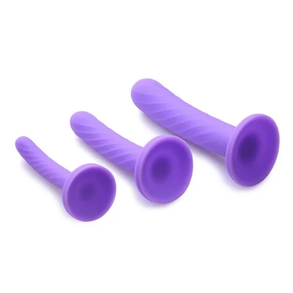 Tri-Play Silicone Dildo 3 Piece Set Purple