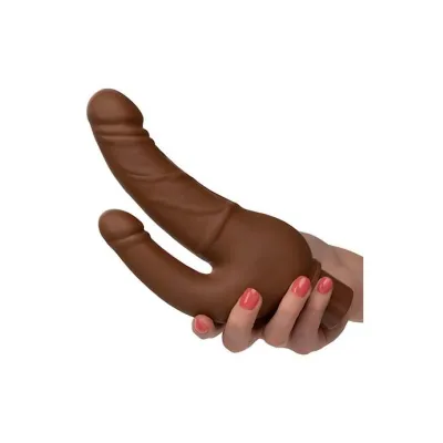 Rechargeable Power Stud Over Under Double Dildo Vibrator Brown 4 5 Inch