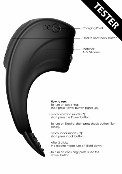 Cock Ring - With C-spot E-stim Massager - Black - Tester - Electric Shock Sex Toy