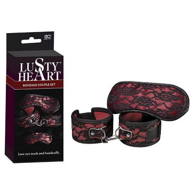 Lusty Heart Cuffs Eyemask Red