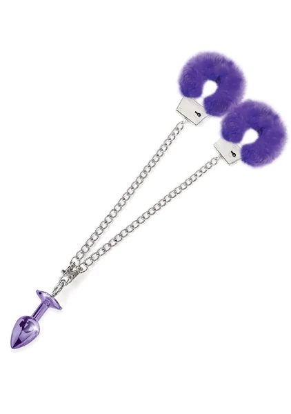 Nixie Metal Butt Plug and Furry Handcuff Set Blue