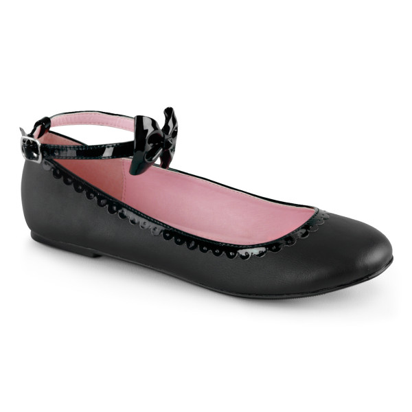 Ankle Strap Flat w/Studded Bow & Scalloped Detail