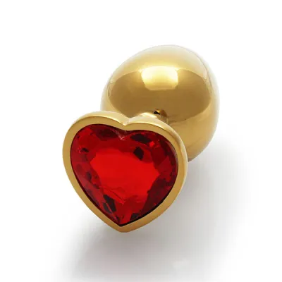 Ouch Red Heart Gem Metal Gold Plug Medium