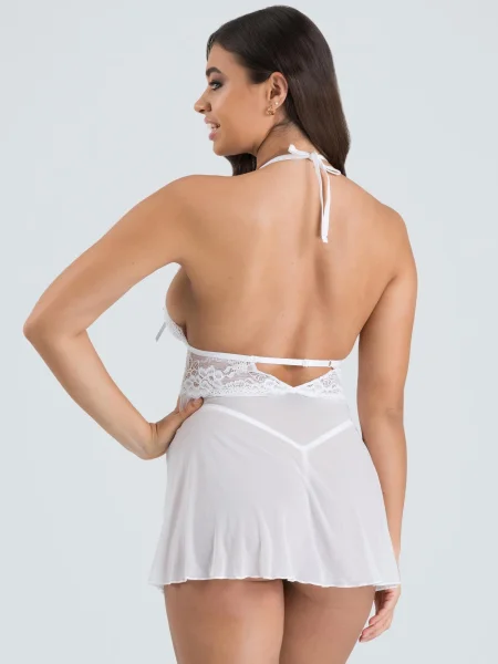Lovehoney Peek-a-Boo White Lace Babydoll Set