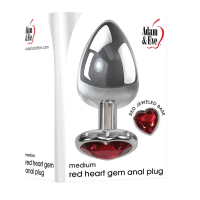 Medium Red Heart Gem Anal Plug Chrome Red