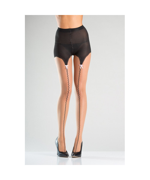 Pantyhose With Suspender Belt Look And Bows - One Size