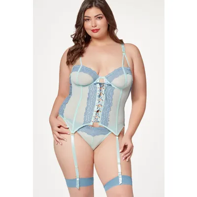 Seven Til Midnight Sugar Pop 2 Piece Blue Bustier Set with Panty Removable Garters