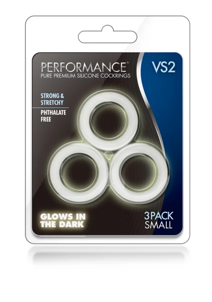 Performance VS2 Pure Premium Small Silicone Cock Rings By Blush Novelties - Glow-In-The-Dark White