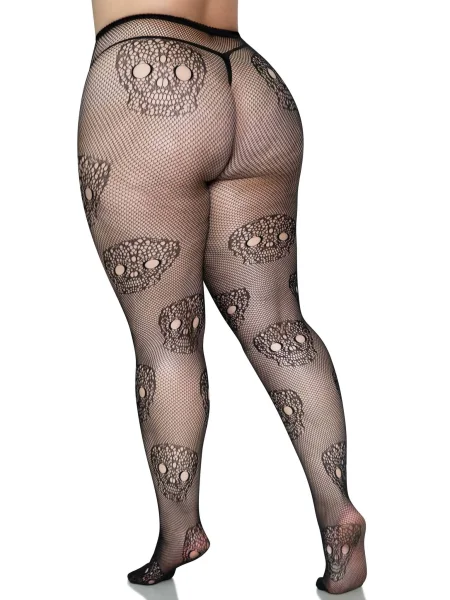 Lace Skulls Fishnet Tights - 1x-2x - Black