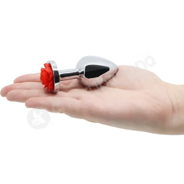 Hidden Treasures Silver & Red Rose 2.9" Butt Plug