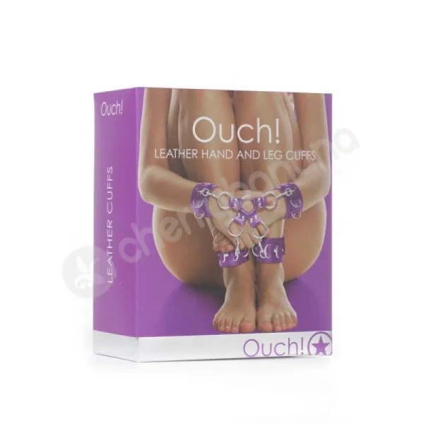 Ouch Purple Leather Hand And Leg Cuffs