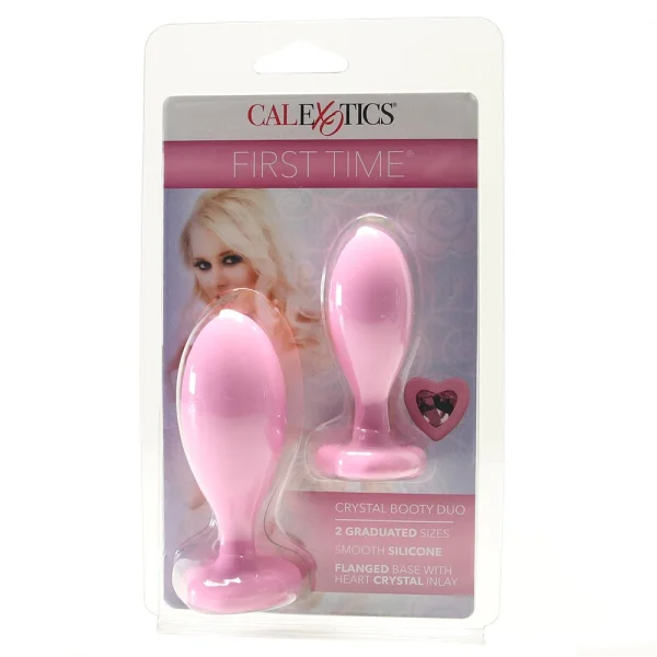 First Time Crystal Booty Duo Silicone Anal Plug 2 Piece Set By CalExotics - Pink
