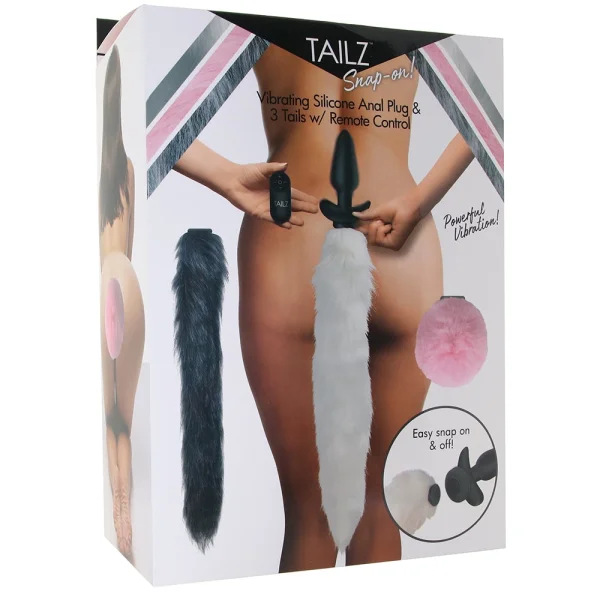 Tailz Snap-On Vibrating Silicone Anal Plug & 3 Tails w/ Remote Control