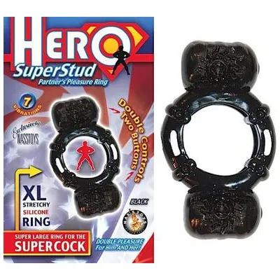 Hero Super Stud Partners Pleasure Ring XL Stretchy Silicone Ring Black