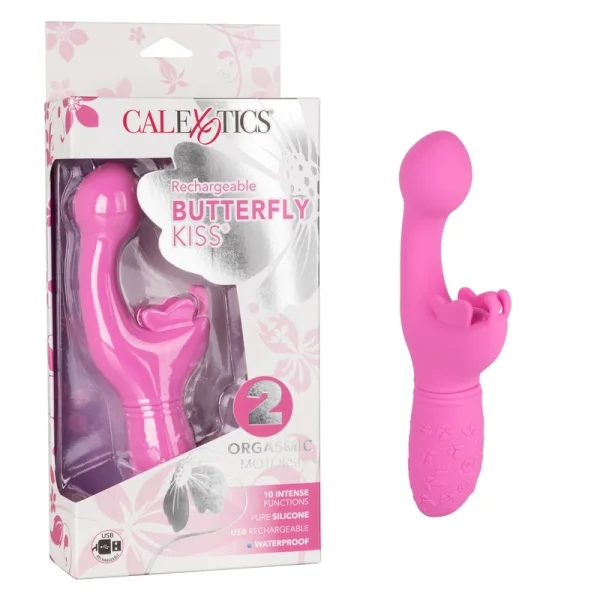 Butterfly Kiss Silicone Rechargeable Waterproof Dual-Stimulation Vibrator By CalExotics - Blue